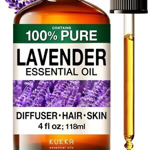 KUKKA Lavender Essential Oils 4 Fl Oz for Hair Skin Diffuser Aromatherapy